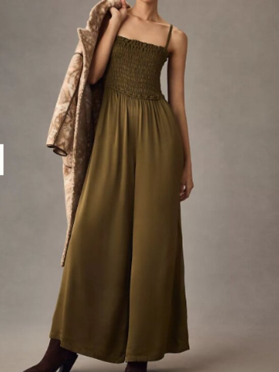 Anthropologie Pants - Olive Green Wide Leg Jumpsuit with Side Pockets